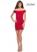 Picture of: Ruched Off the Shoulder Jersey Short Dress in Red, Detail Picture 5