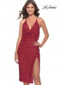 Picture of: Soft Sequin Midi Dress with Draped Neckline and Slit in Red, Style: 30922, Detail Picture 5