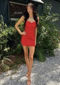 Picture of: Satin Lace-Up Mini Dress in Red, Style 33260, Detail Picture 5