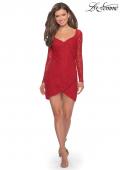 Picture of: Long Sleeve Lace Short Dress with Sheer Back Detail in Red, Style: 28232, Detail Picture 6