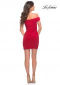 Picture of: Ruched Off the Shoulder Jersey Short Dress in Red, Detail Picture 6