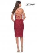 Picture of: Soft Sequin Midi Dress with Draped Neckline and Slit in Red, Style: 30922, Detail Picture 6