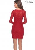 Picture of: Long Sleeve Lace Short Dress with Sheer Back Detail in Red, Style: 28232, Detail Picture 7
