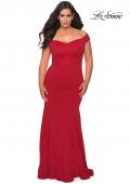 Picture of: Off the Shoulder Plus Size Jersey Prom Dress in Red, Style: 28963, Main Picture