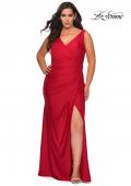 Picture of: Curvy Jersey Prom Dress with Ruching and Slit in Red, Style: 29024, Main Picture
