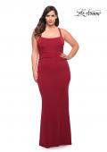 Picture of: Ruched Long Jersey Plus Dress with Square Neckline in Red, Style: 29590, Main Picture