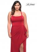 Picture of: Elegant Jersey Gown with Ruffle Slit Detail in Red, Style: 29634, Detail Picture 8