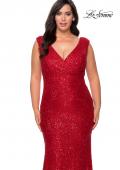 Picture of: Curvy Stretch Lace Dress with V-Neck and Rhinestones in Red, Style: 28837, Detail Picture 9