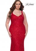 Picture of: Fitted Stretch Sequin Plus Size Dress with V Neck in Red, Style: 31163, Detail Picture 13