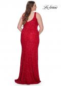 Picture of: Fitted Stretch Sequin Plus Size Dress with V Neck in Red, Style: 31163, Detail Picture 14
