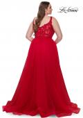 Picture of: Deep V Plus Size Tulle Dress with Lace Illusion Bodice in Red, Style: 31394, Back Picture