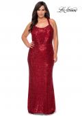 Picture of: Stretch Lace Plus Size Prom Dress with Criss Cross Back in Red, Style: 28842, Detail Picture 1