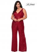 Picture of: Sequin Plus SIze Jumpsuit with Plunging Neckline in Red, Style: 29003, Detail Picture 1