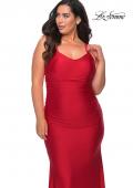 Picture of: Long Ruched Plus Size Jersey Prom Dress in Red, Style: 29005, Detail Picture 1