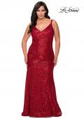 Picture of: Long Sequin Curvy Prom Dress with V-Neckline in Red, Style: 29006, Detail Picture 1