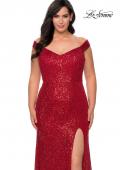 Picture of: Sequin Plus Size Dress with Off the Shoulder Detail in Red, Style: 29023, Detail Picture 1