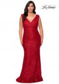 Picture of: Curvy Stretch Lace Dress with V-Neck and Rhinestones in Red, Style: 28837, Detail Picture 2