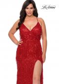 Picture of: Fringe Sequin Plus Size Prom Gown with Criss Cross Back in Red, Style: 29013, Detail Picture 2