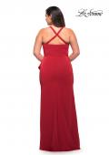 Picture of: Elegant Jersey Gown with Ruffle Slit Detail in Red, Style: 29634, Detail Picture 2