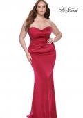 Picture of: Strapless Ruched Stretch Satin Plus Size Dress in Red, Style: 32157, Detail Picture 2