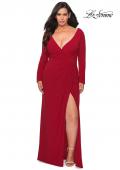 Picture of: Long Sleeve Curvy Prom Dress with Ruching in Red, Style: 29044, Detail Picture 3