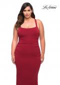 Picture of: Ruched Long Jersey Plus Dress with Square Neckline in Red, Style: 29590, Detail Picture 3