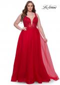 Picture of: Deep V Plus Size Tulle Dress with Lace Illusion Bodice in Red, Style: 31394, Detail Picture 3