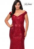 Picture of: Sequin Off The Shoulder Plus Size Prom Dress in Red, Style: 28949, Detail Picture 1