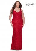 Picture of: Fitted Stretch Sequin Plus Size Dress with V Neck in Red, Style: 31163, Detail Picture 4