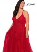 Picture of: Plus Size A-line Tulle Prom Dress with Floral Detailing in Red, Style: 29021, Detail Picture 5