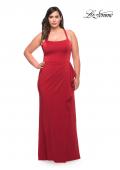 Picture of: Elegant Jersey Gown with Ruffle Slit Detail in Red, Style: 29634, Detail Picture 5