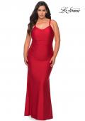 Picture of: Long Ruched Plus Size Jersey Prom Dress in Red, Style: 29005, Detail Picture 6