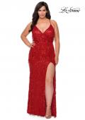 Picture of: Fringe Sequin Plus Size Prom Gown with Criss Cross Back in Red, Style: 29013, Detail Picture 7