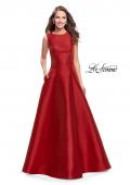 Picture of: Long Mikado Ball Gown with Boat Neck and Criss Cross Back in Red, Style: 25425, Main Picture