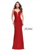 Picture of: Form Fitting Mermaid Prom Dress with Plunging Neckline in Red, Style: 25964, Main Picture