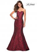 Picture of: Long Floral Jacquard Strapless Prom Dress in Red, Style: 27149, Main Picture