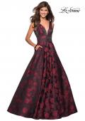 Picture of: Floral A Line Ball Gown with V Back and Pockets in Red, Style: 27298, Main Picture