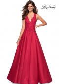 Picture of: Floor Length Mikado Gown with Lace and Rhinestones in Red, Style: 27529, Main Picture