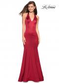 Picture of: Form Fitting Halter Satin Dress with Open Back in Red, Style: 27653, Main Picture