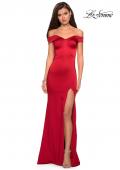 Picture of: Form Fitting Off the Shoulder Satin Prom Dress in Red, Style: 27752, Main Picture