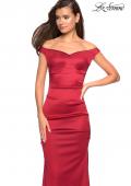 Picture of: Off the Shoulder Form Fitting Dress with Exposed Zipper in Red, Style: 27821, Main Picture