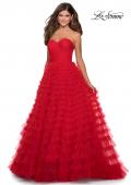 Picture of: Cascading Tulle Strapless Gown with Ruching in Red, Style: 28345, Main Picture