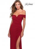 Picture of: Off the Shoulder Fully Ruched Floor Length Gown in Red, Style: 28389, Main Picture