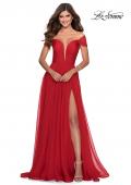 Picture of: Off the Shoulder Chiffon Gown with Plunging Neckline in Red, Style: 28546, Main Picture
