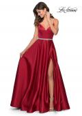 Picture of: Satin A-line Gown with Rhinestone Belt and Straps in Red, Style: 28695, Main Picture
