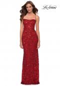 Picture of: Print Sequin Long Dress with Lace Up Back in Red, Style 29638, Main Picture