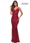 Picture of: Long Stretch Sequin Gown with Low Back in Red, Main Picture