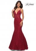 Picture of: Mermaid Lace Prom Dress with Sheer Jeweled Bodice in Red, Main Picture