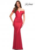 Picture of: Ruched Off the Shoulder Gown with V Neckline in Red, Main Picture