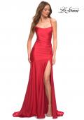 Picture of: Long Jersey Ruched Gown with Dramatic Skirt in Red, Main Picture